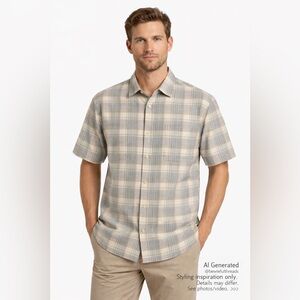 Tommy Bahama XL Silk Blend Grey/Blue Plaid Resort Cruise Shirt